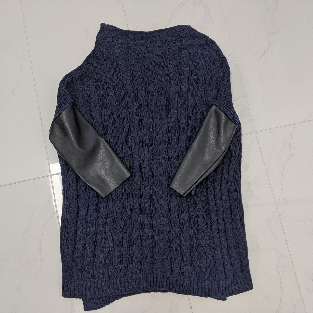 Guess Cowl Neck Sweater with Faux Leather Sleeves